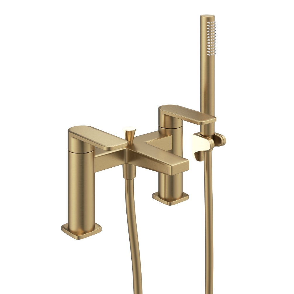 Product Cut out image of the Abacus Edge Brushed Brass Deck Mounted Bath Shower Mixer TBTS-624-2135